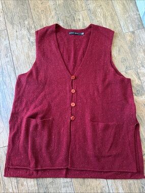GUDRUN SJODEN red speckled  Wool Button Down Vest large